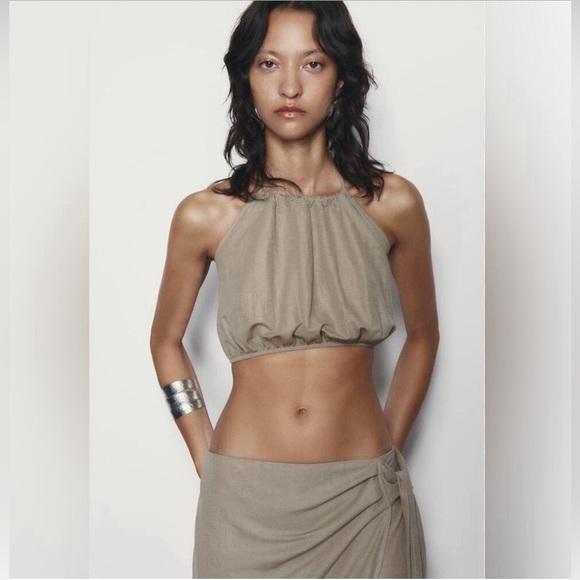 NWT - Zara Linen Halter Crop Top - Size L - Picture 1 of 4